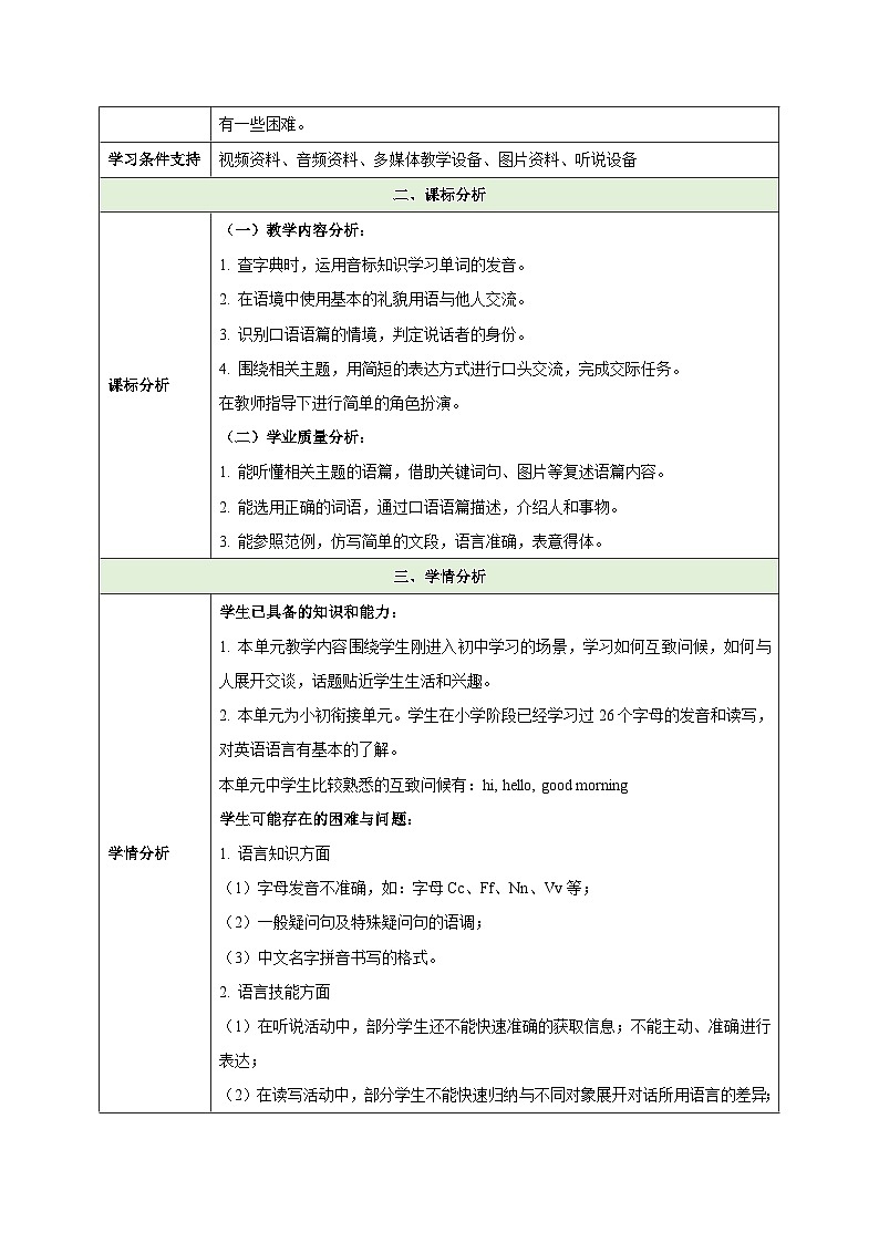 2025人教版英语七年级上册Starter Unit 1 Hello（大单元教学设计）教案第2页