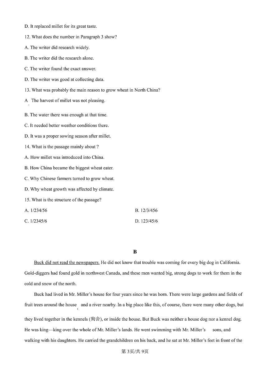 2024-2025深圳宝安中学九年级上学期期中测试英语试题（原卷版）第3页