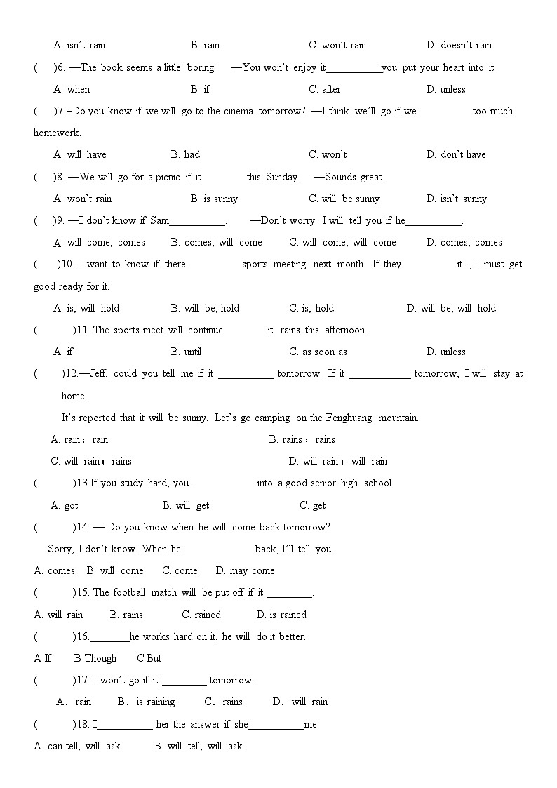 人教版（2024）八年级上册英语Unit 8 语法（条件状语从句）精讲精练（含答案）第3页