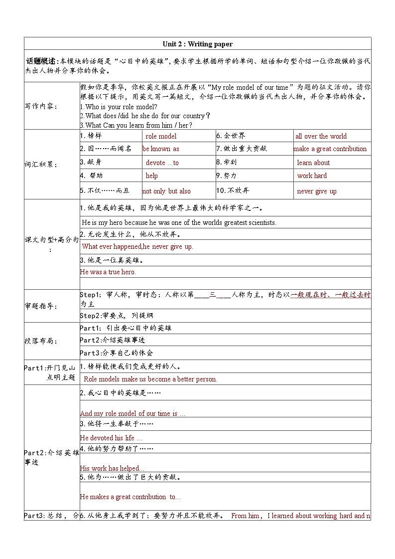 作文纸 U 3 教师版第1页