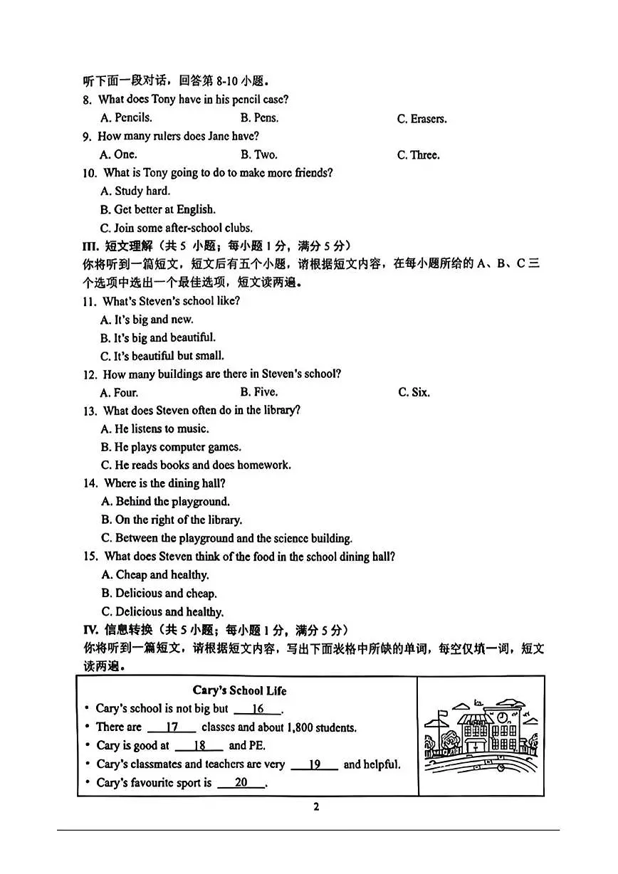 安徽省合肥市第四十五中学本部2025-2026学年上学期七年级英语月考试卷（一）第2页