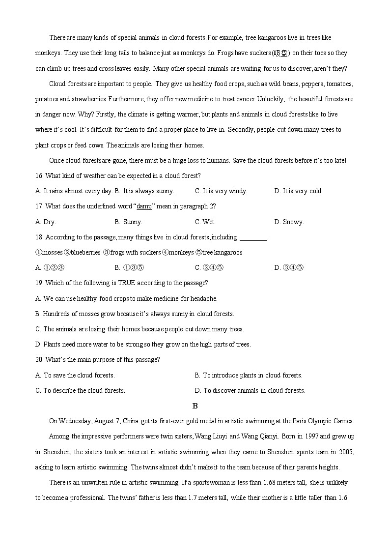 精品解析：广东省深圳市宝安区七校联考2024-2025学年八年级上学期期中英语试题（原卷版）第3页
