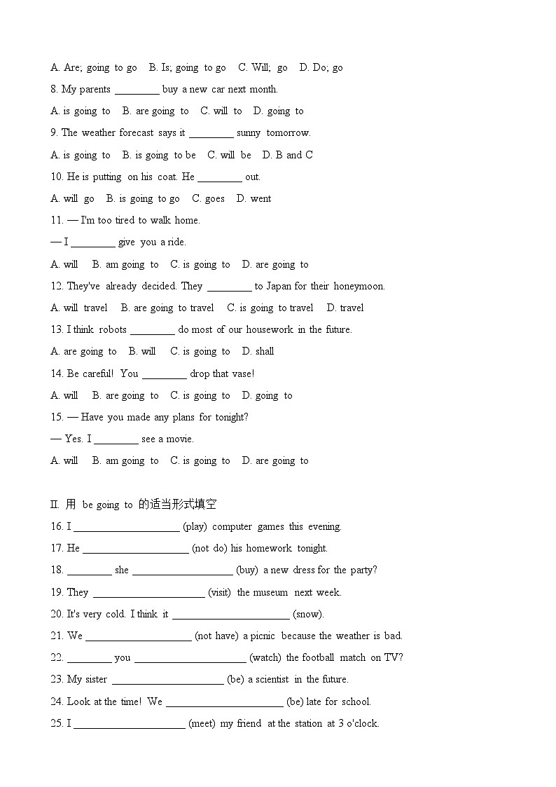 Unit 6 Plan for Youself be going to 单元语法讲练（含答案解析）—新人教八年级英语上册第3页