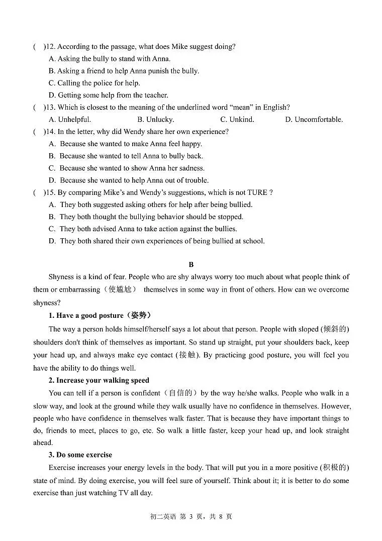 2024-2025学年深圳市高级中学北校区八年级上学期期中英语试卷第3页