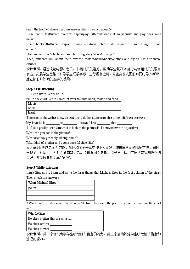 人教版英语九年级全一册Unit9 I like music that I can dance toB 1a—1d教案（表格式）第2页