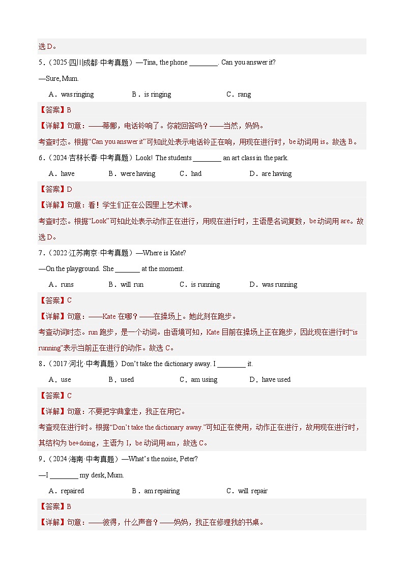 专题28 现在进行时100题（中考真题+中考模拟）（解析版）第2页