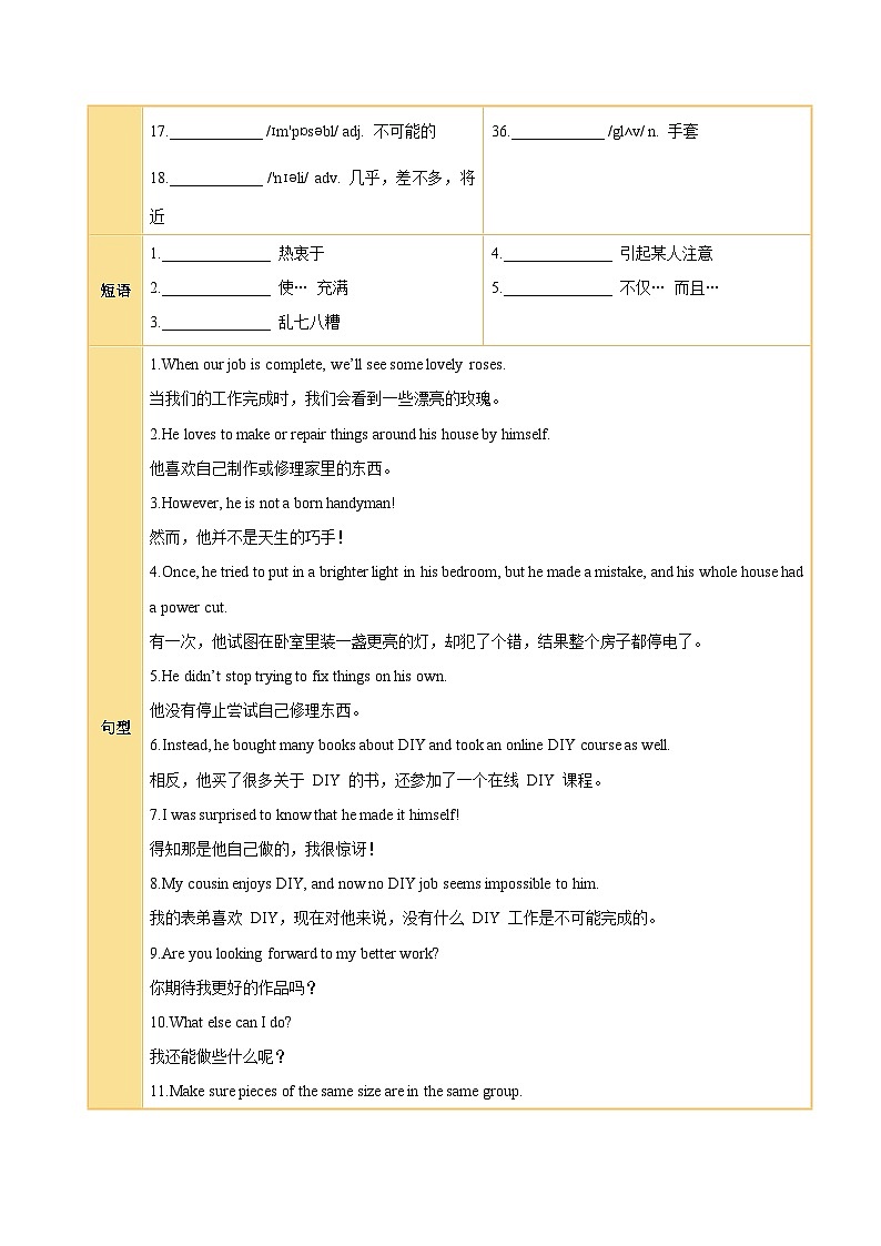 初中英语译林版（2024）八上Unit4 Hands-on fun（知识清单）（挖空版）第2页