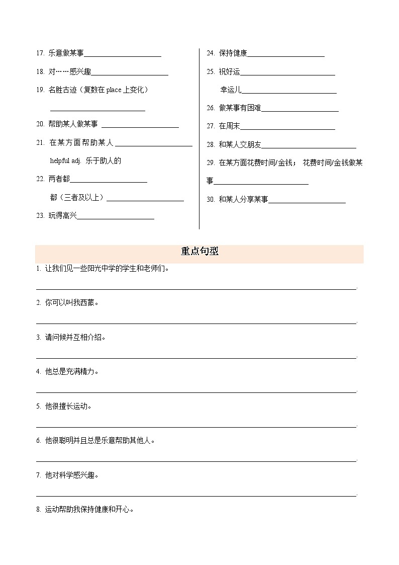 Units 1~4 重点单词短语句型&写作通用表达（期中知识清单）（背诵版）第2页