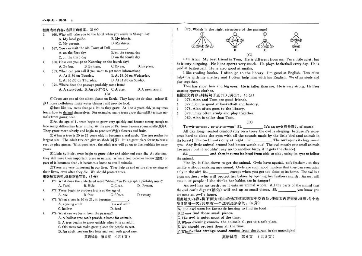吉林省白山市2025-2026学年八年级上学期期中考试英语试卷第3页