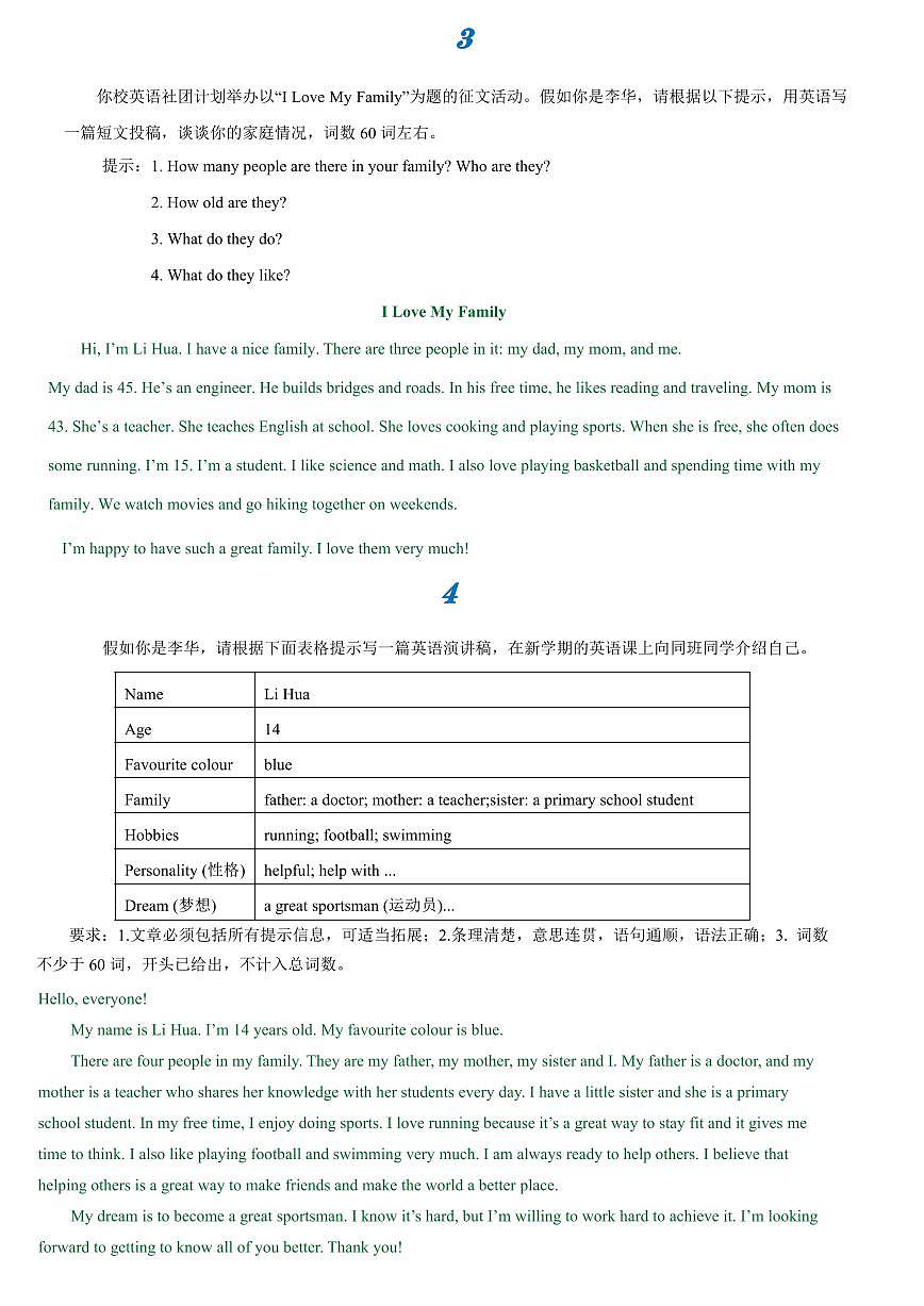 2024年人教版英语七年级上册期末书面表达范文汇总练习第2页