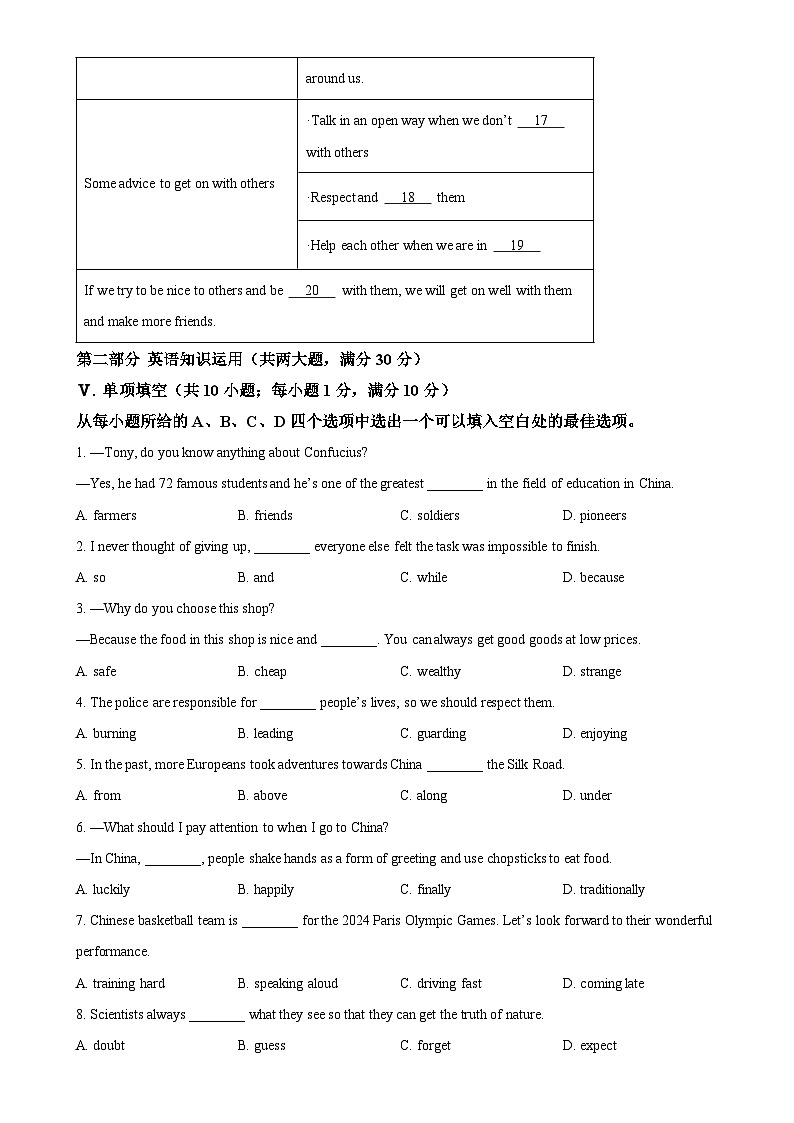 安徽省阜阳市太和县九年级下学期期中考试英语试题（原卷版）-A4第3页