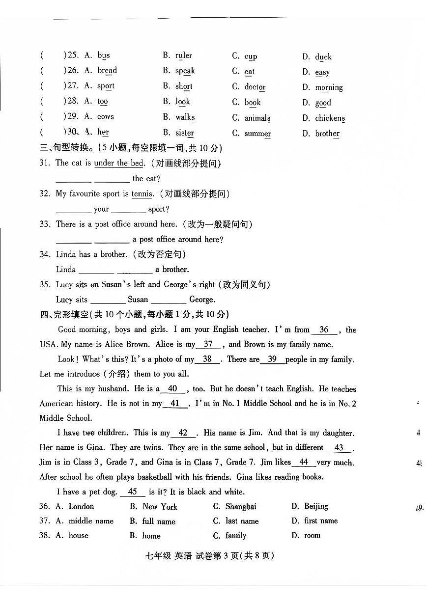 河南省洛阳市伊滨区2025-2026学年七年级上学期11月期中英语试题第3页