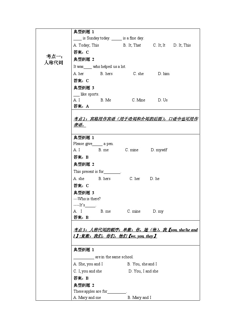 新人教版7年级英语期末复习语法知识总结（讲解＋考点＋综合练习）：代 词第2页