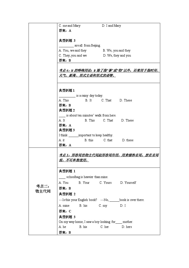 新人教版7年级英语期末复习语法知识总结（讲解＋考点＋综合练习）：代 词第3页