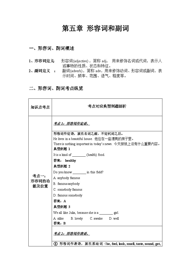 新人教版7年级英语期末复习语法知识总结（讲解＋考点＋综合练习）：形容词和副词第1页