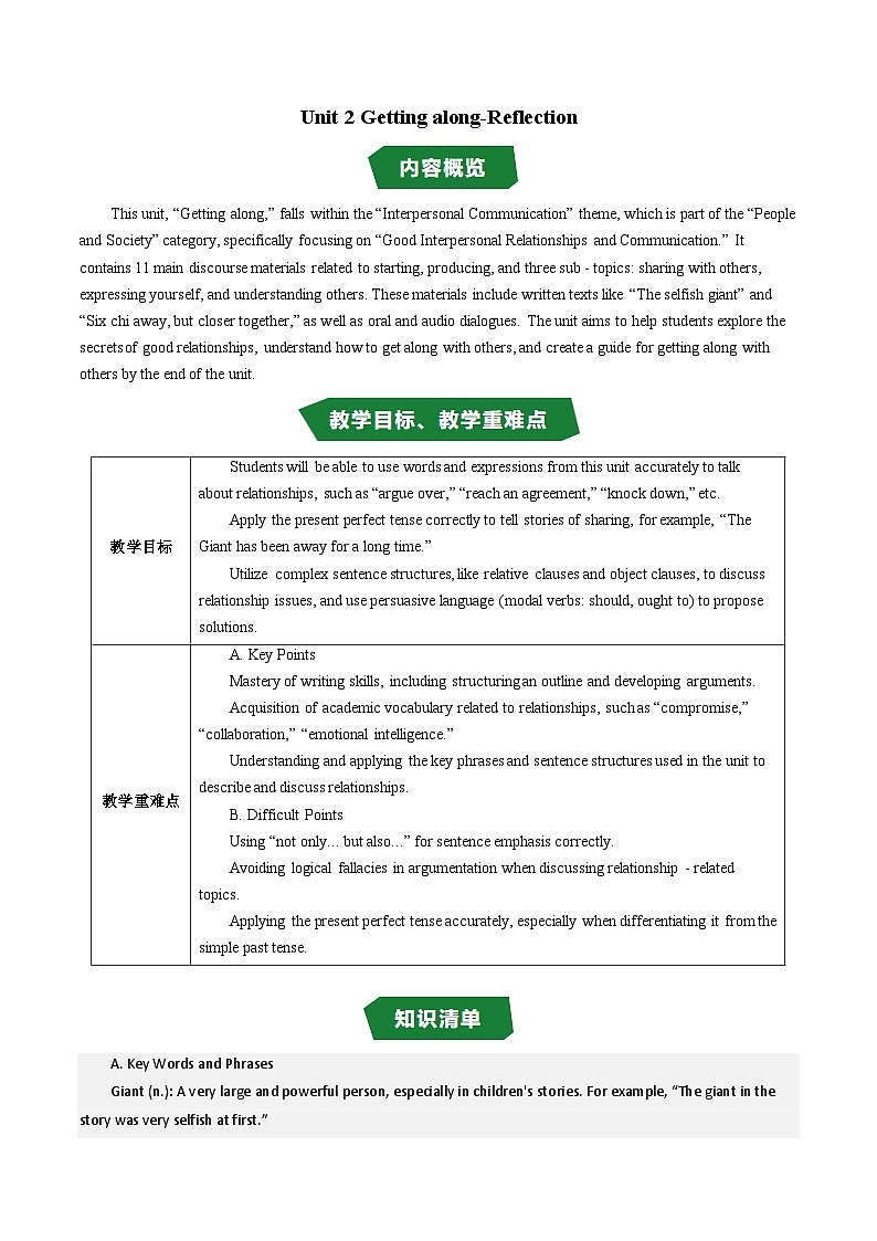 Unit 2 Getting along-Reflection 教学设计 2025-2026学年外研版英语八年级上册第1页