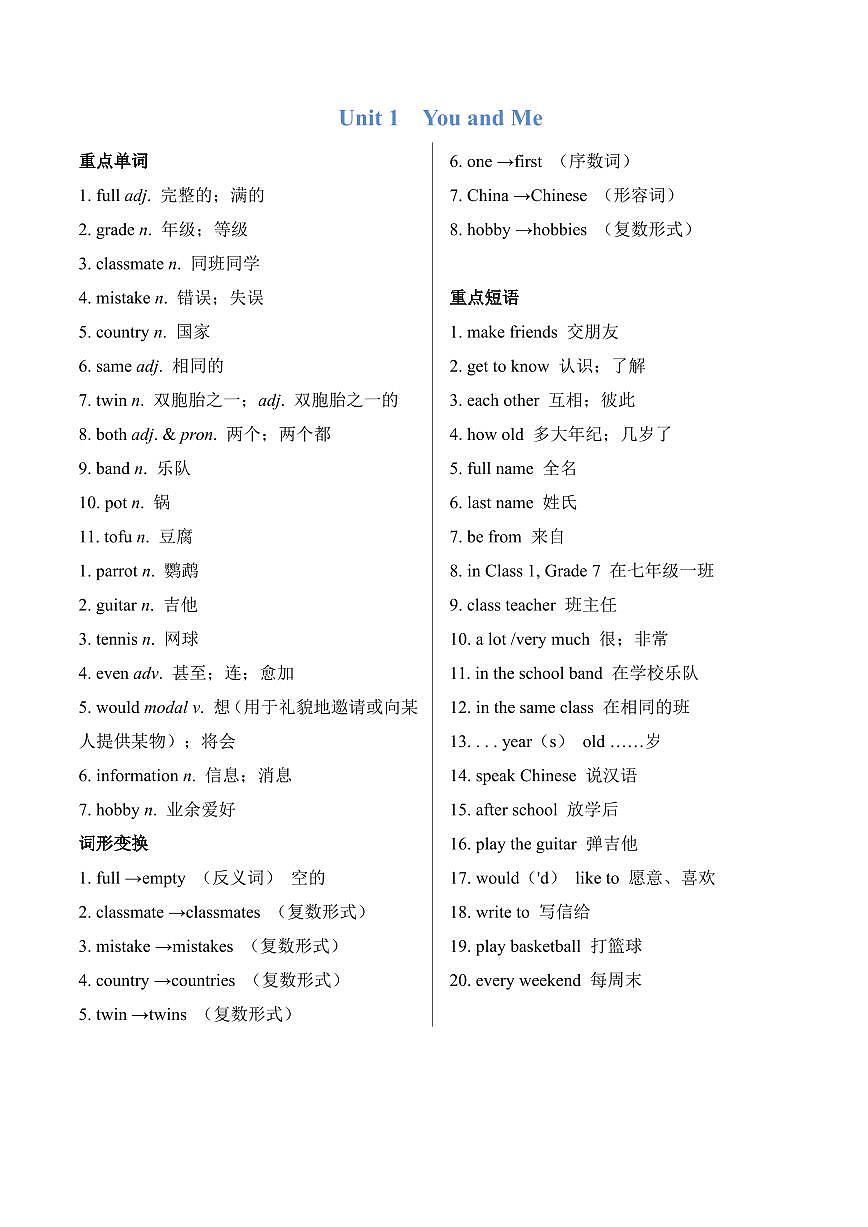 人教版2024七年级上册全册单词默写单(解析版)第2页