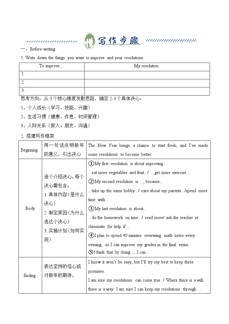 Unit 6 Plan for Yourself 自我规划（单元写作精练） (原卷版）第2页