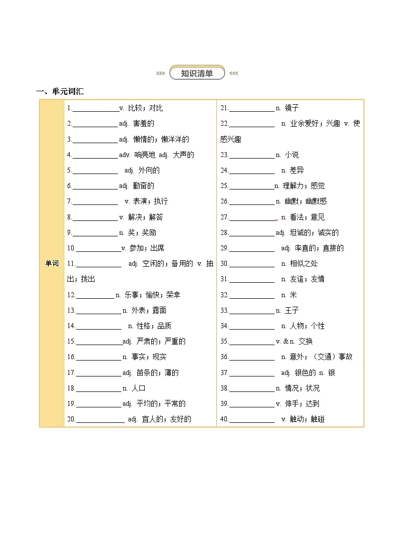 Unit 3 Same or Different？（知识清单）（挖空版）第2页