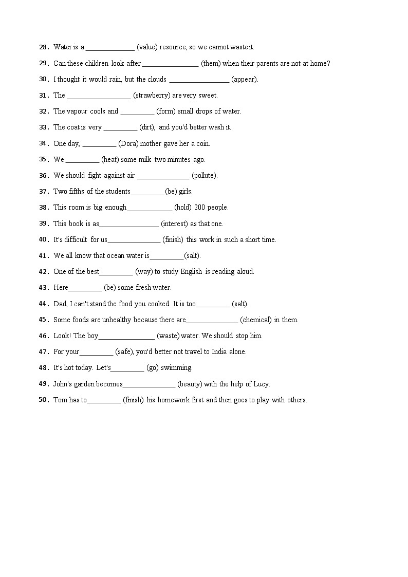 Unit 5 Water is life单元话题语法填空（含答案解析）-初中英语七下-单元重难点高频易错题专练（沪教版）第2页