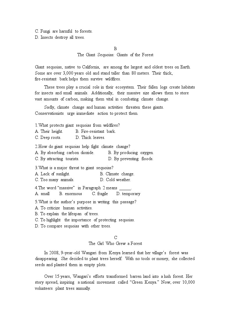 Unit 3 Trees and us 单元测试卷（B卷）（含答案）-新沪教版英语七年级下册第3页