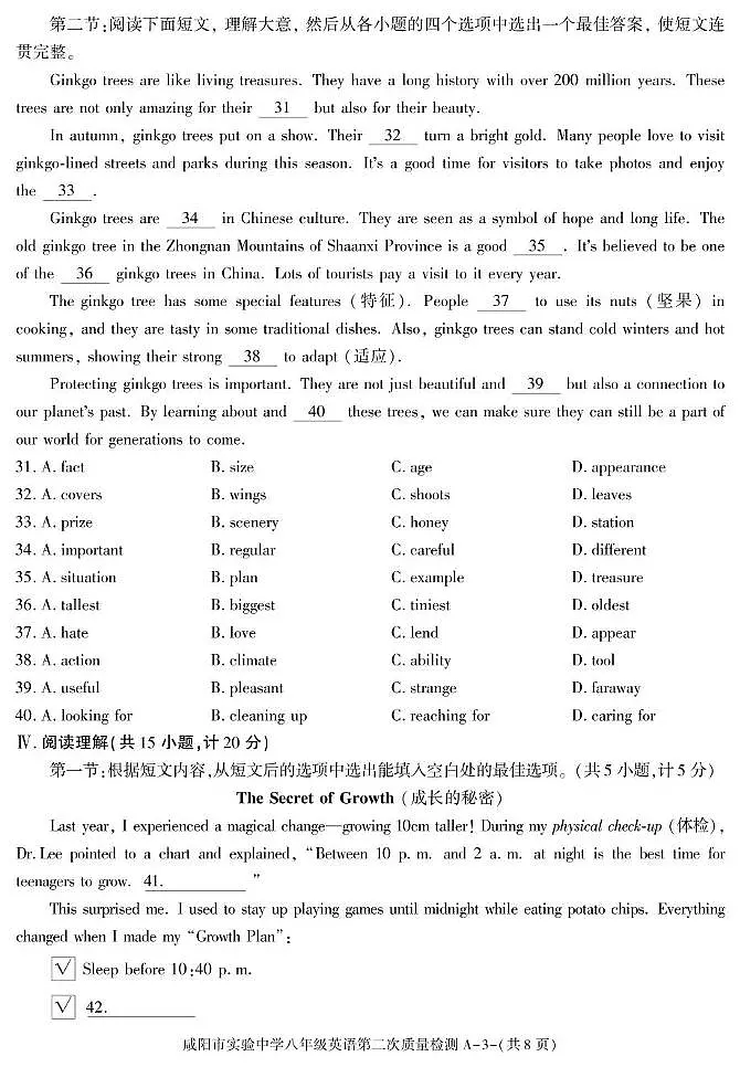 陕西省咸阳市实验中学2025-2026学年八年级上学期第二次质量检测英语试卷第3页