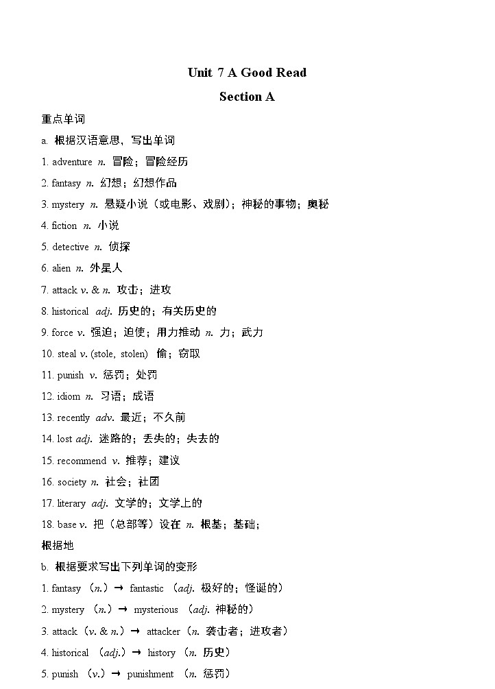 Unit 7 A Good Read（答案）第1页