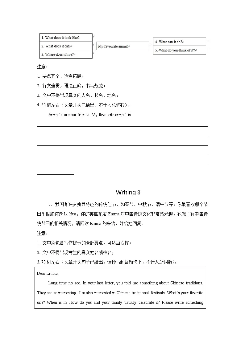 外研新版2025秋七年级上册英语期末考前必刷题--书面表达（原卷版）第2页