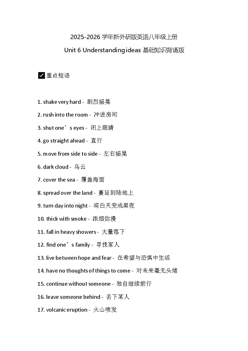 2024版外研版八年级上册英语Unit 6 Understanding ideas 基础知识点（背诵版+默写版）第1页