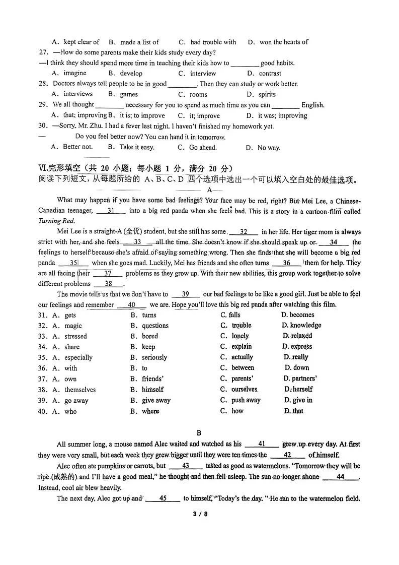安徽省合肥市四十五中学芙蓉路2024-2025学年八年级下学期期末英语试题第3页