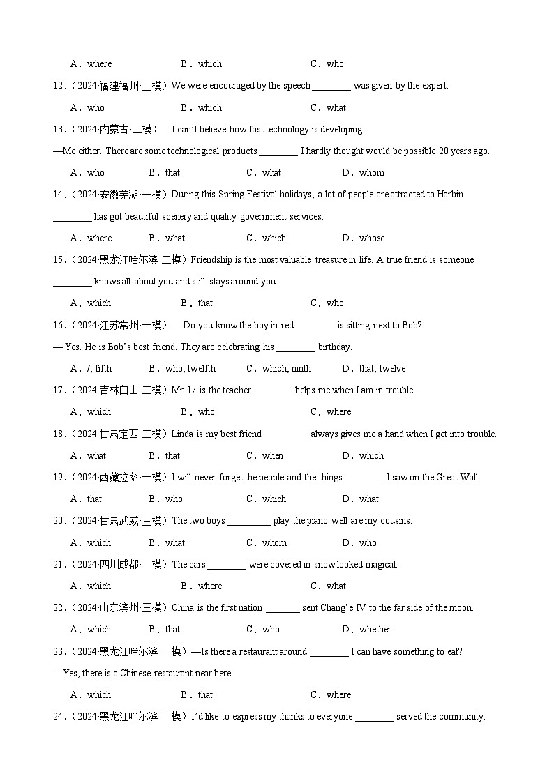 专题12 定语从句60题（中考真题+中考模拟）（原卷版）第2页