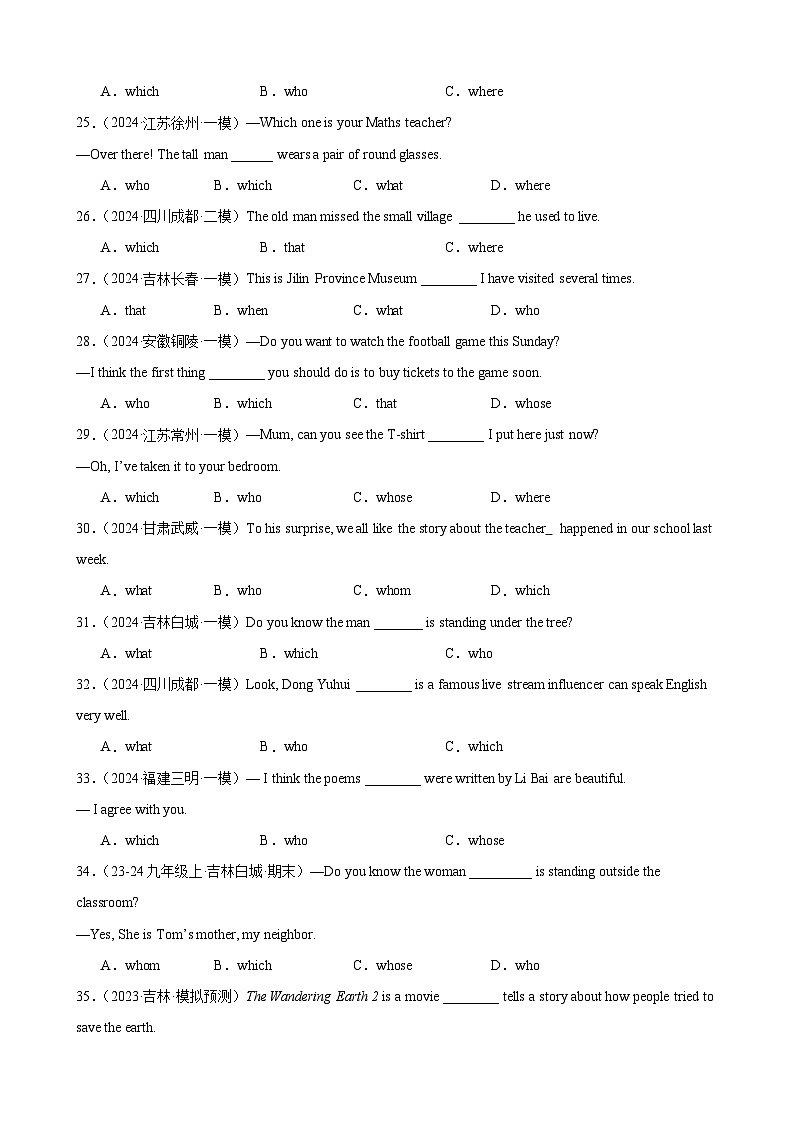 专题12 定语从句60题（中考真题+中考模拟）（原卷版）第3页
