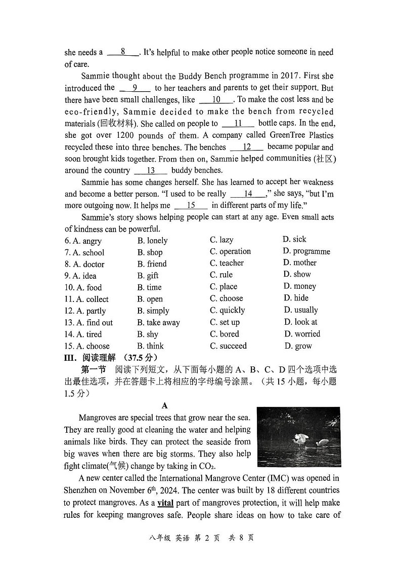 广东省深圳市宝安区2024-2025学年八年级上学期期末学情检测英语试卷第2页