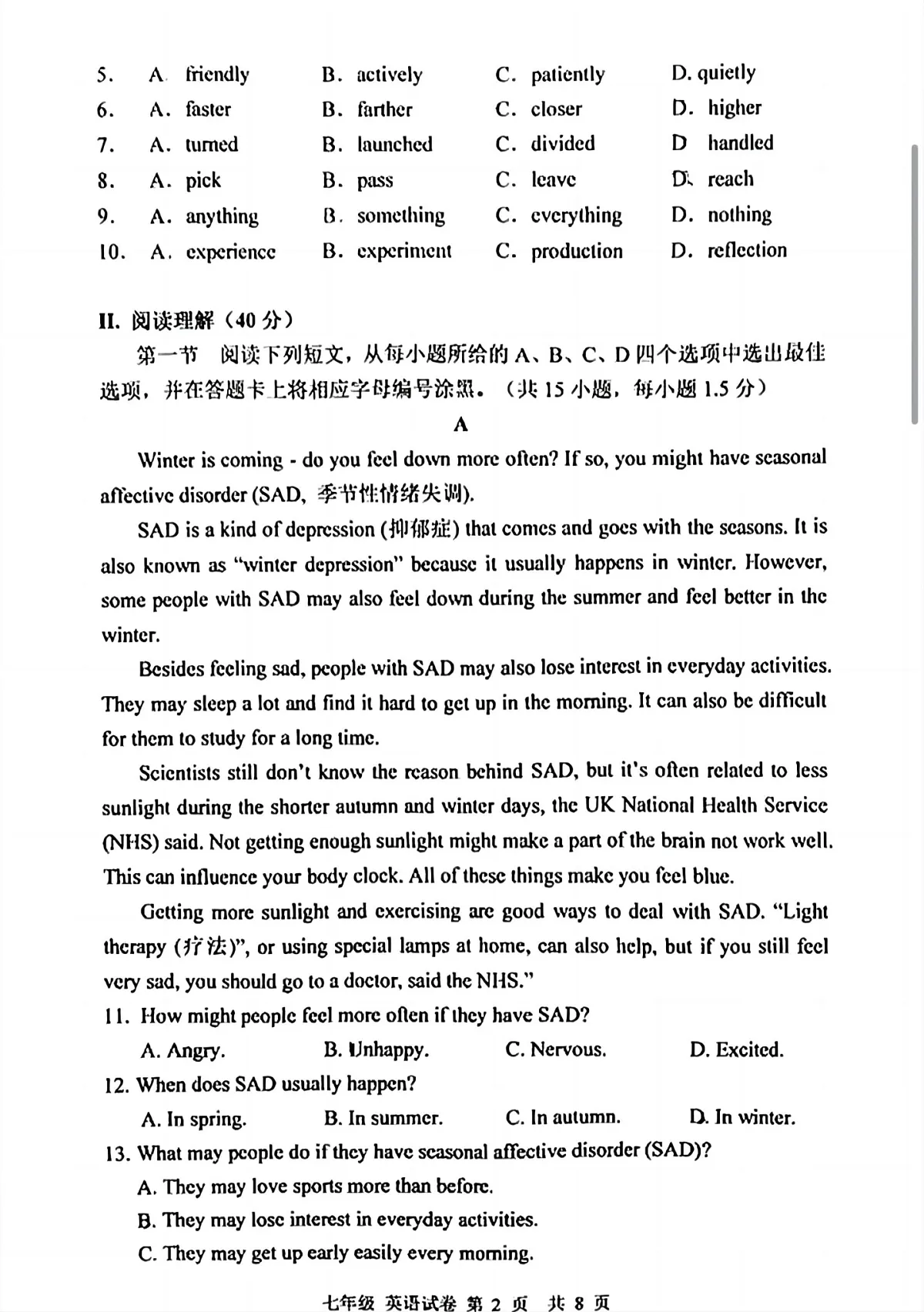 广东省深圳中学2024-2025学年七年级上学期期末考试英语试卷第2页