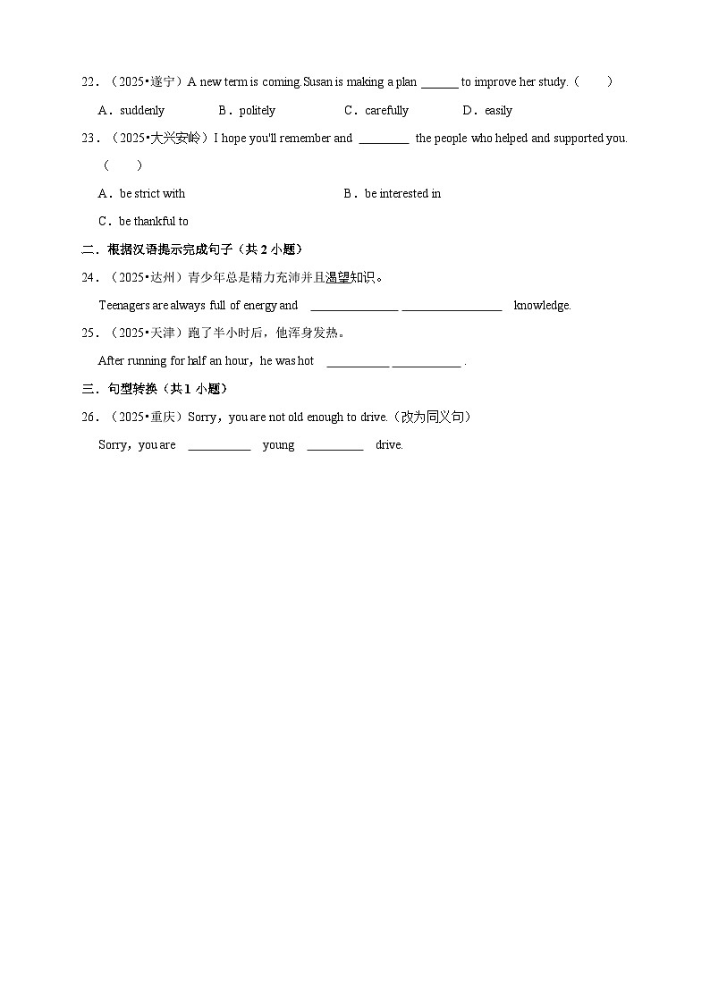备考2026年中考英语一轮复习 形容词、副词的词义辨析（原卷版+解析版）第3页