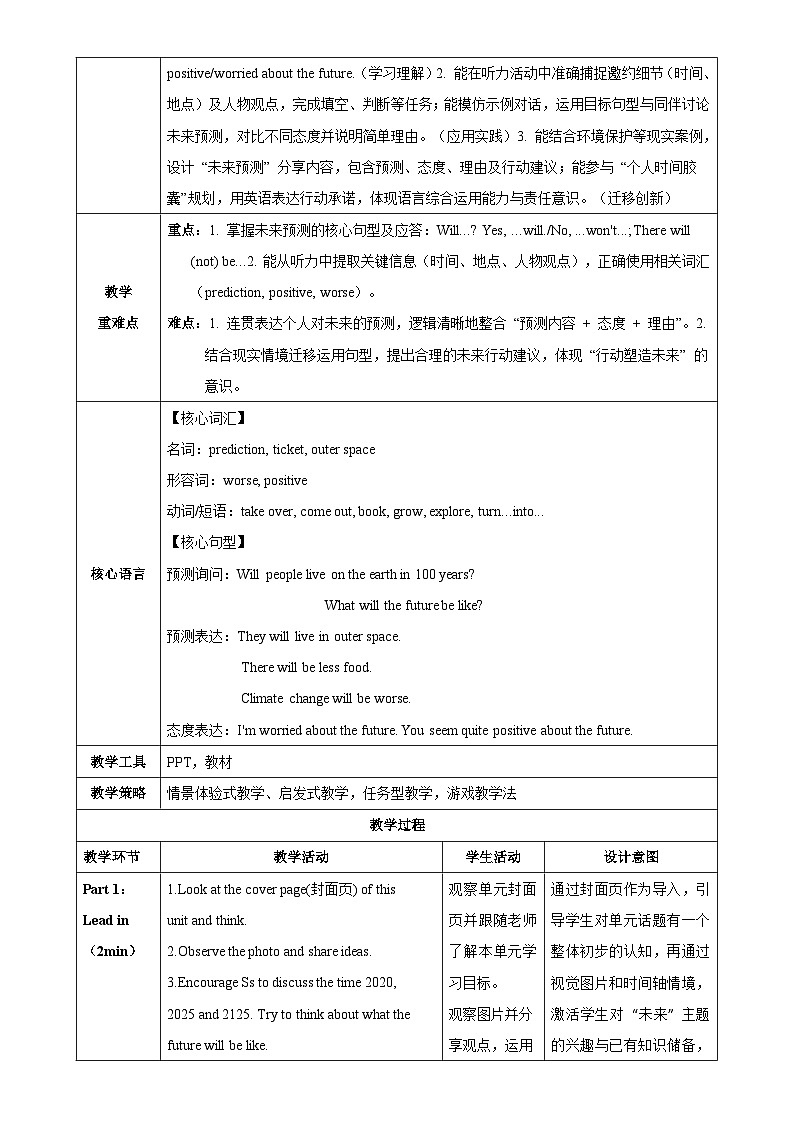 人教版2024初中英语八上Unit7 课时1 Section A（1a-1d）表格式教学设计第2页