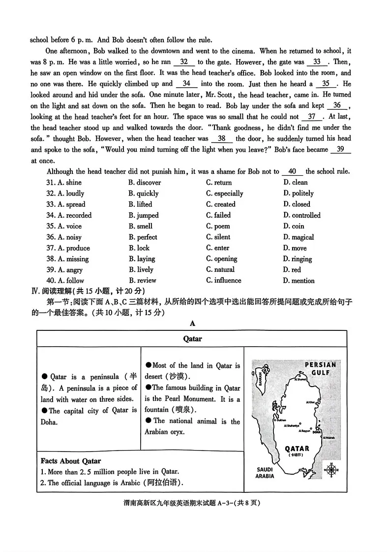 陕西省渭南市高新区2024-2025学年上学期九年级期末英语试题第3页