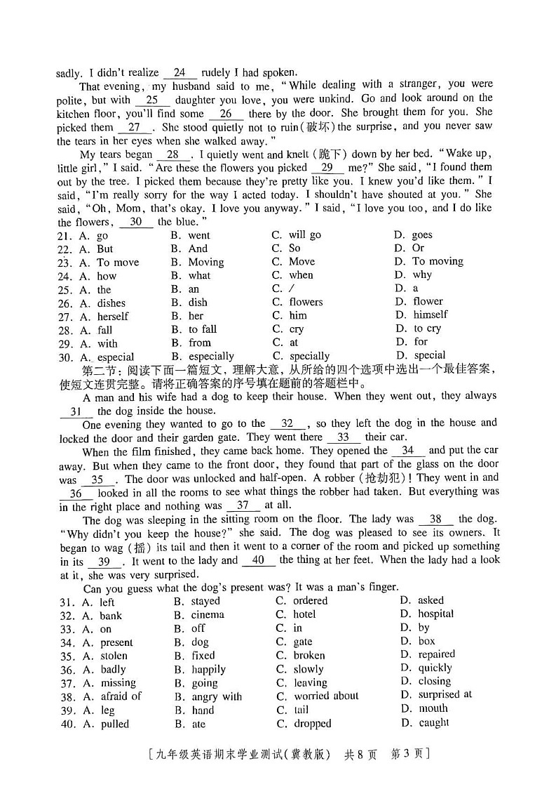 陕西省咸阳市永寿县常宁镇中学 2024-2025学年九年级上学期期末测试英语试卷第3页