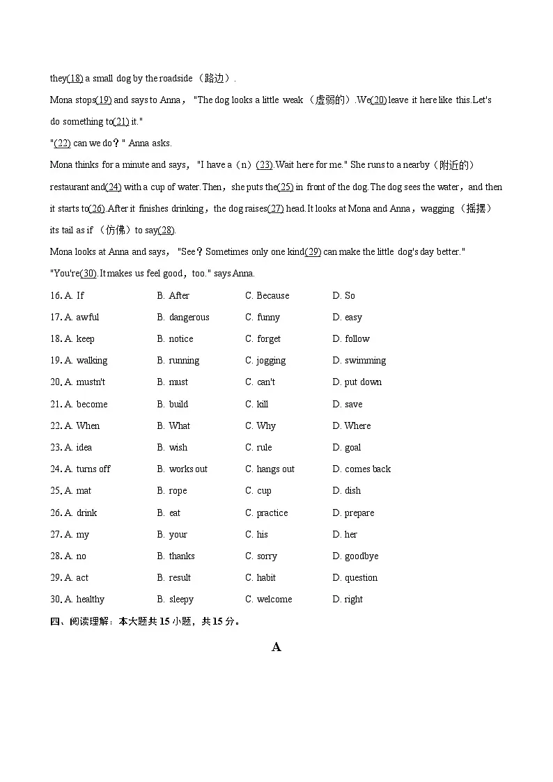 2024-2025学年吉林省长春市公主岭市七年级（上）期末英语试卷-自定义类型第3页
