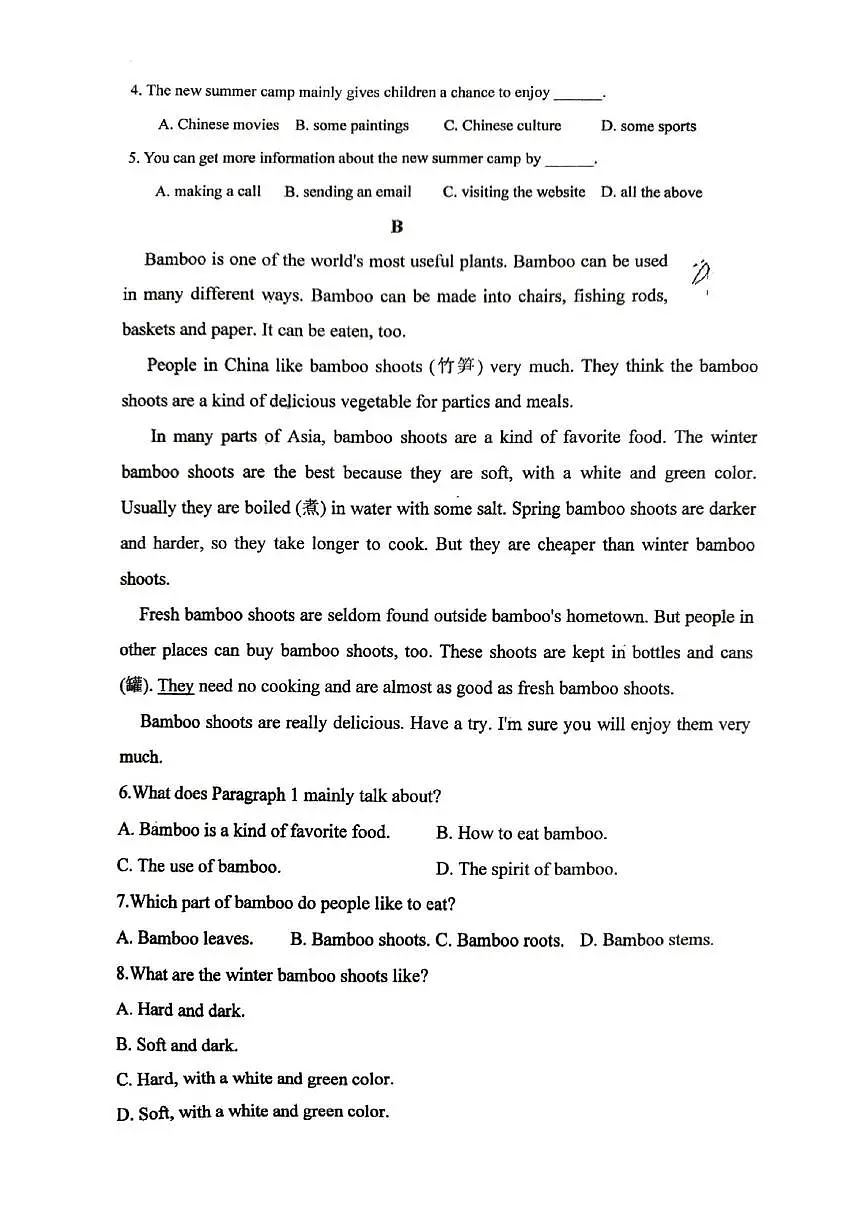 山东省潍坊市潍坊高新技术产业开发区玉清学校2025-2026学年七年级上学期英语第二次月考试卷第2页