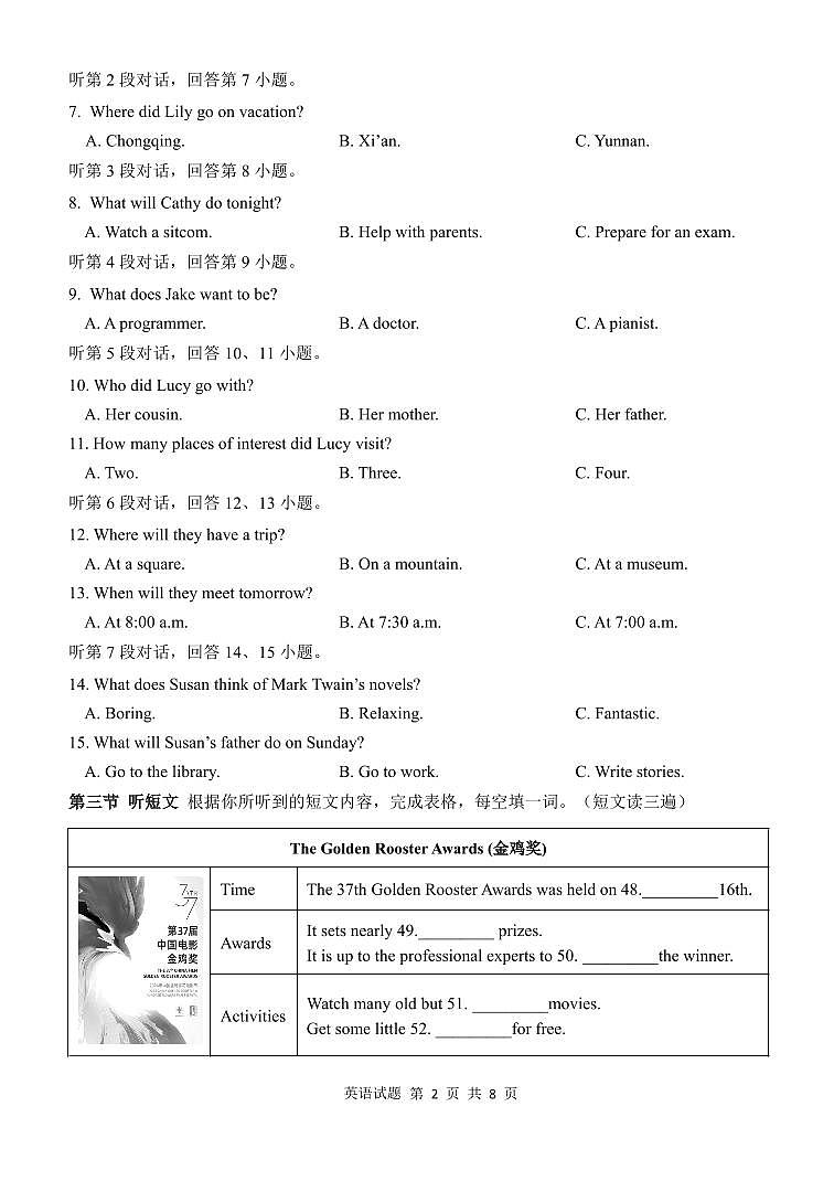 福建省厦门市同安区2024-2025学年八年级上学期期末模拟英语试题第2页