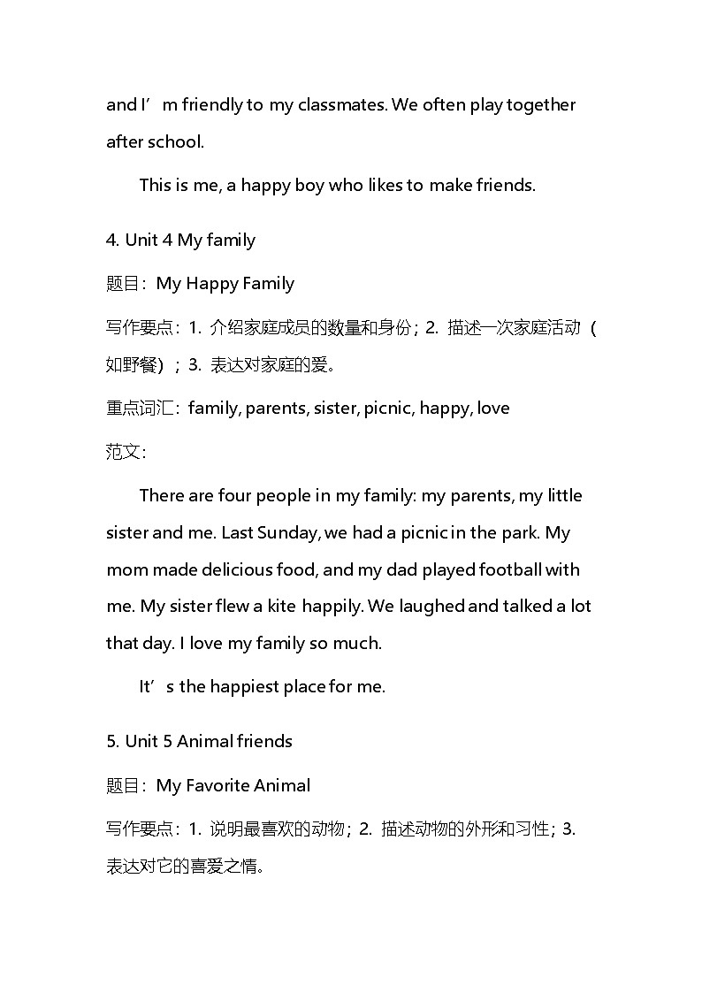 冀教版（2024）七年级上册英语期末复习：各单元作文（题目+范文+模拟） 讲义第3页