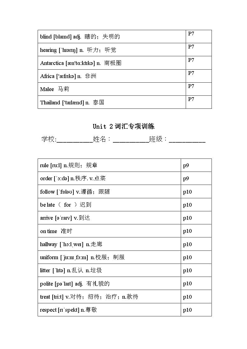 2024版人教版英语七年级下册各单元单词（背诵版）知识点第3页