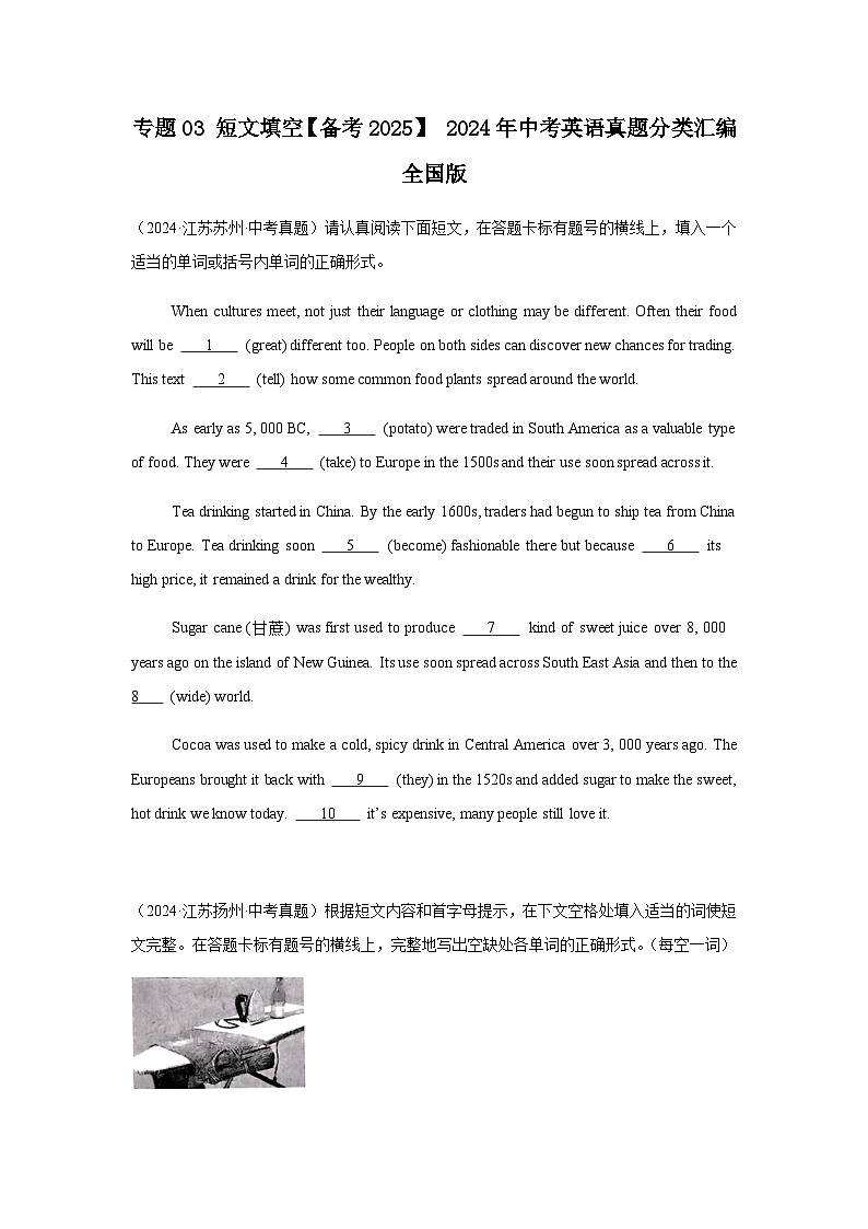 2024年中考英语真题分类汇编——短文填空（含答案）第1页