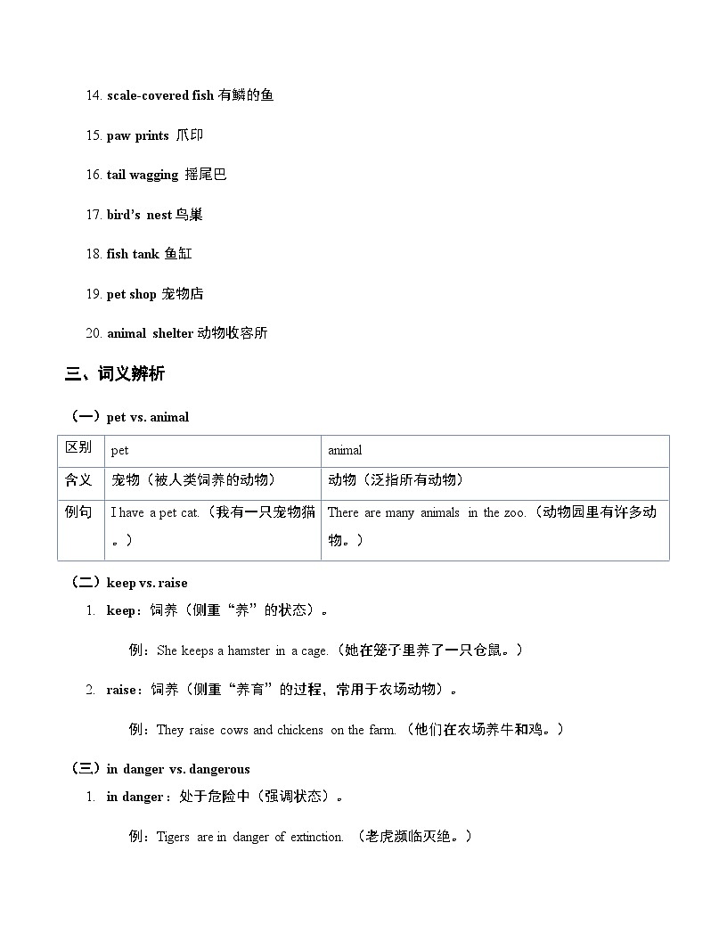 Unit 5 Animal friends 知识点总结与练习  2024-2025学年译林版（2024）七年级英语下册第3页