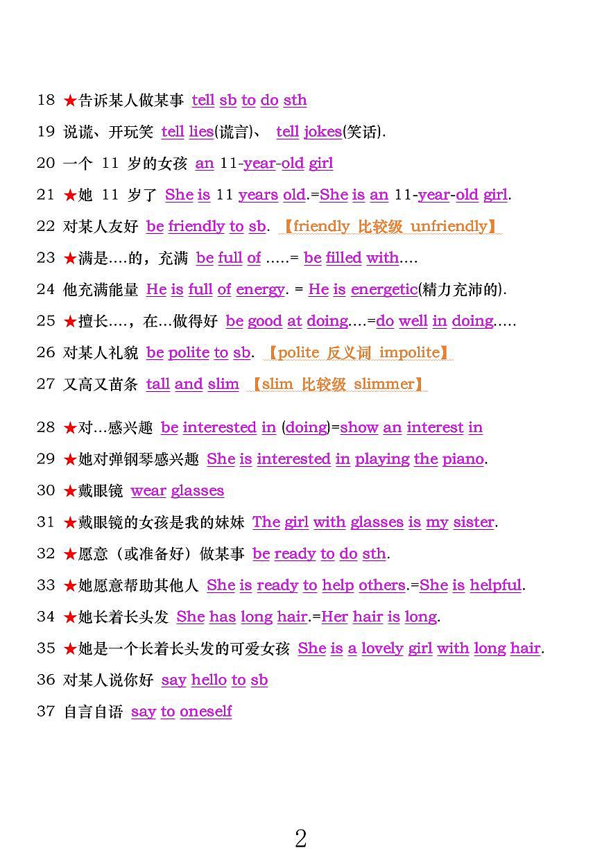 2024版牛津译林版七年级上册英语期末重点短语句型知识点背诵版+默写版第2页