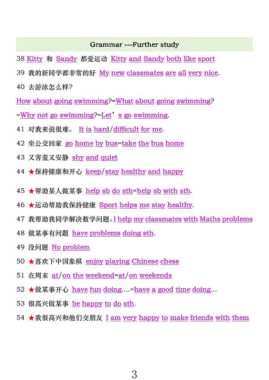 2024版牛津译林版七年级上册英语期末重点短语句型知识点背诵版+默写版第3页