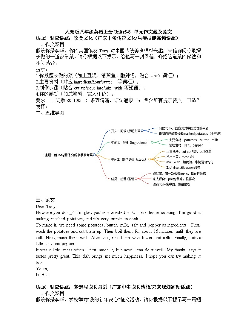 人教版八年级英语上册期末复习Unit 5-8 作文题目及范文学案第1页