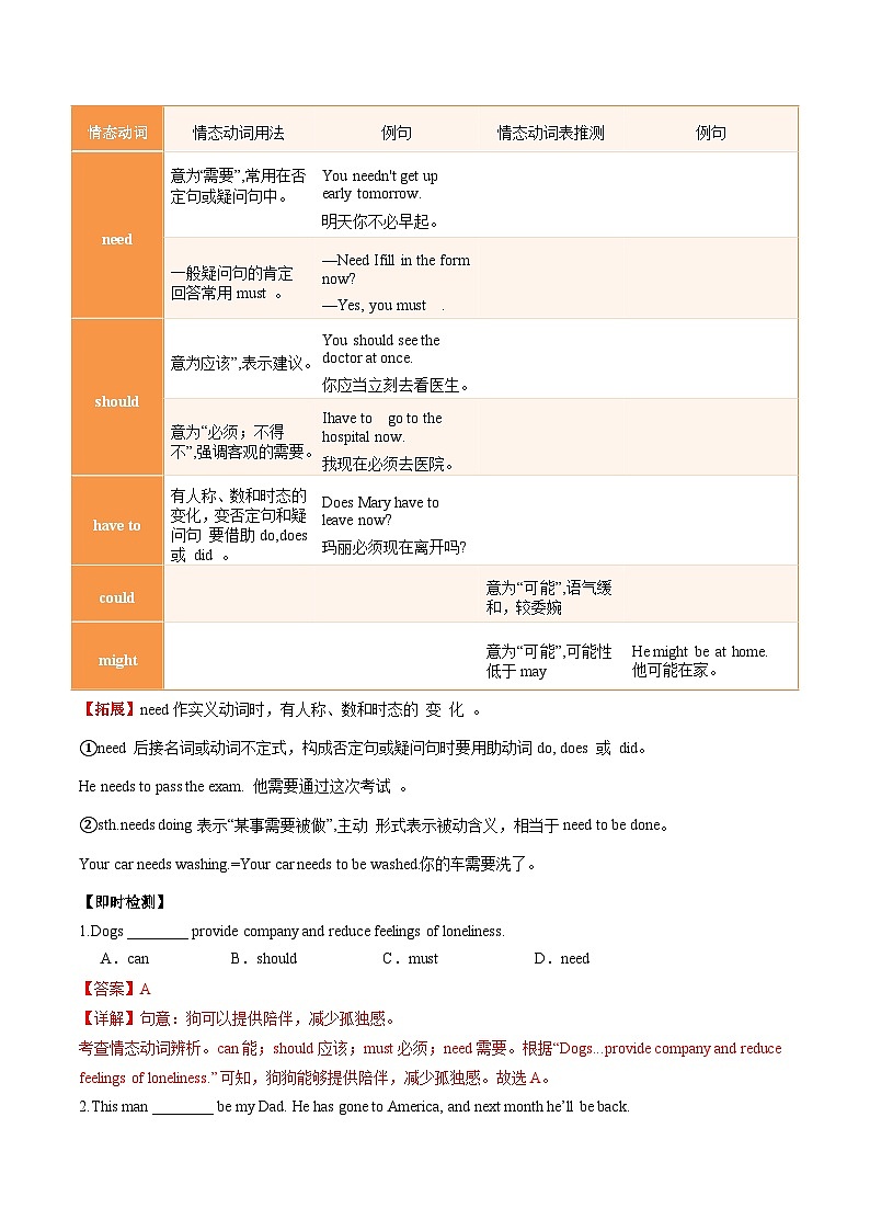 寒假作业04 情态动词（巩固培优）（解析版）第2页