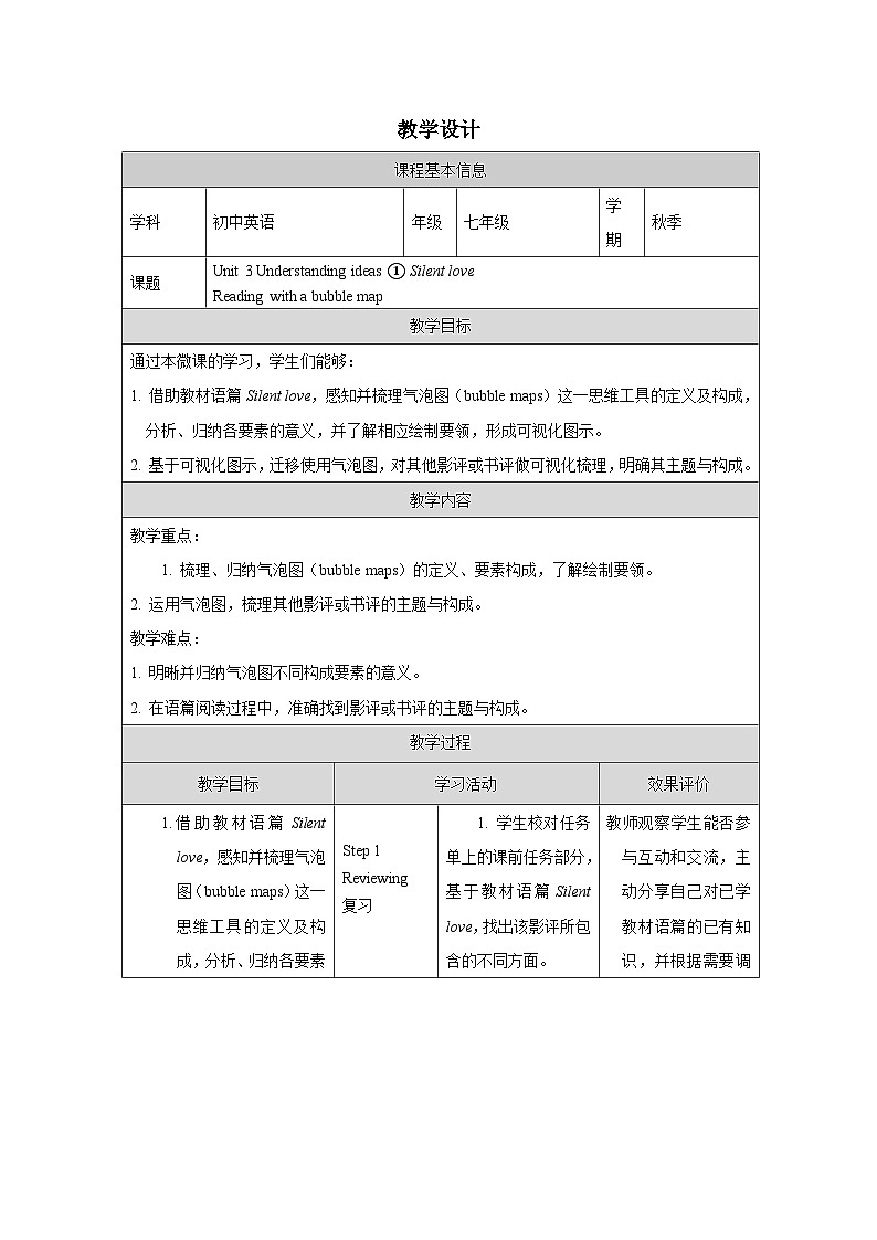 Unit 3 Family ties：Understanding ideas ①教学设计表格式 -2025-2026学年《英语》七年级·上册（2024外研版）第1页